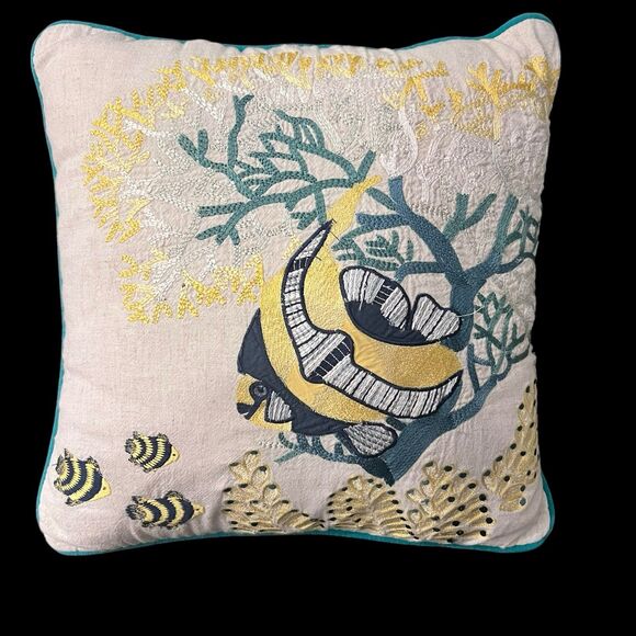 Pier 1 Embroidered Tropical Angelfish Accent Pillow - Picture 1 of 7